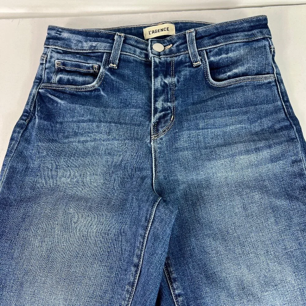 L'agence Jean Women 26x31* Ruth Straight Blue Faded Raw Hem Stretch Denim Tag 25 - Picture 4 of 16